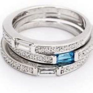 Genuine Blue Topaz and Cubic Zirconia Stackable Rings Set of 3 size 6 in a pouch